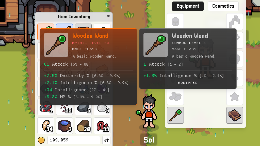 Quickly see the differences between two equips.