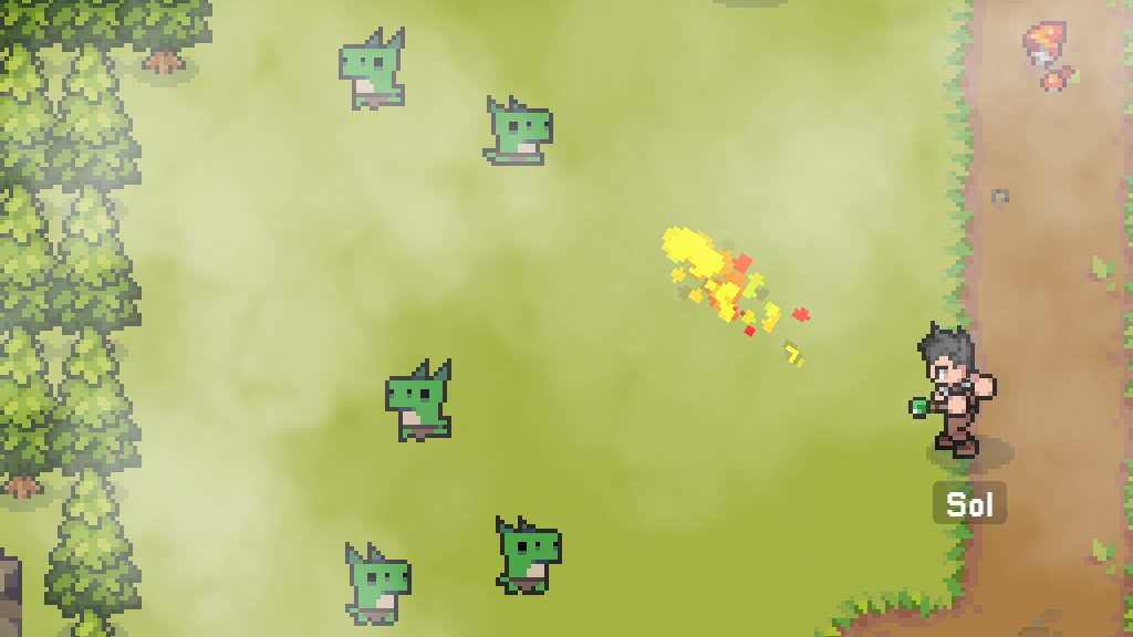 Example of a mage in combat against a Green Lizard.