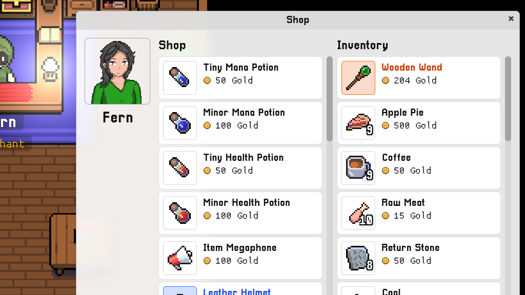 Fern, the local merchant, selling her wares.