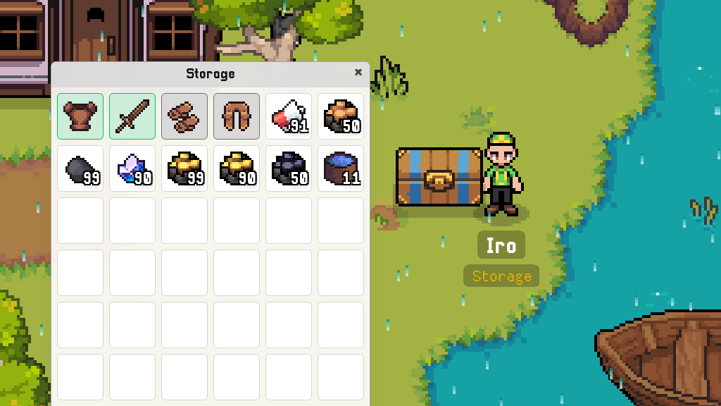 Storing items in the storage.